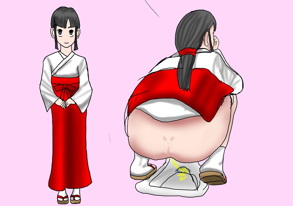 ラフお尻抜き出し！画巫女さんJDうんこトイレ