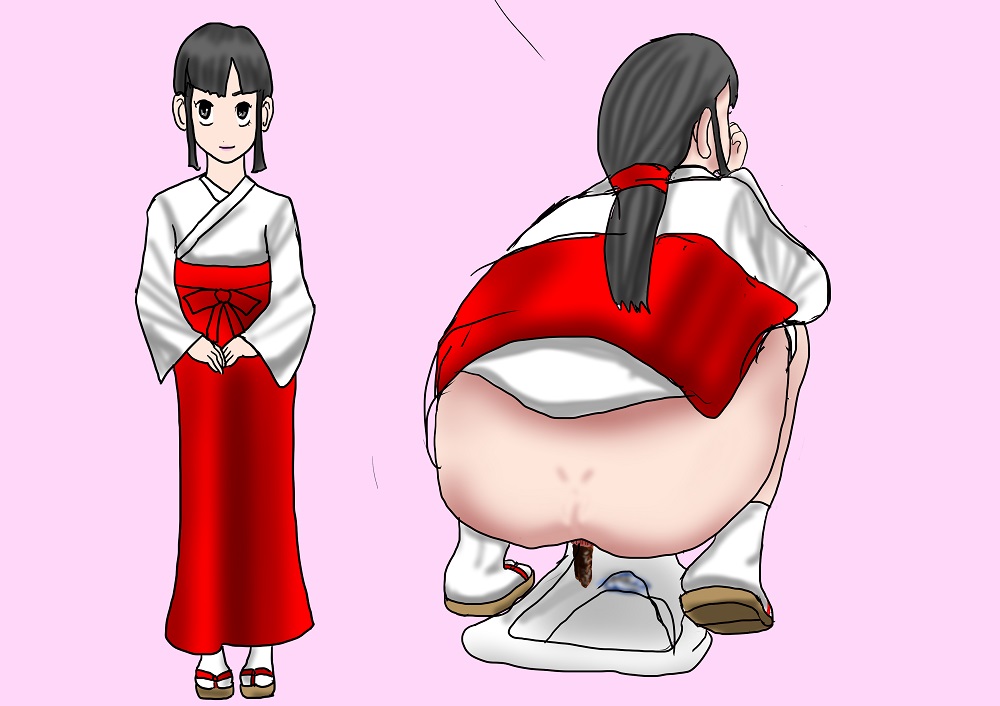 ラフお尻抜き出し！画巫女さんJDうんこトイレ