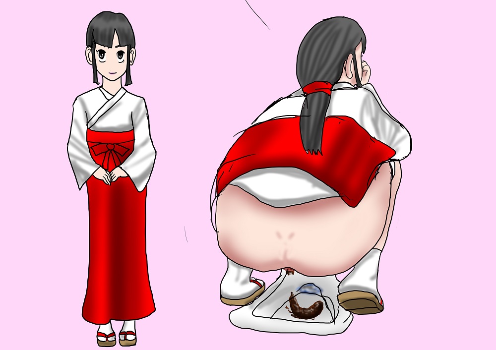 ラフお尻抜き出し！画巫女さんJDうんこトイレ